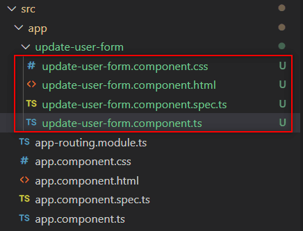 View of update-user-form component file structure
