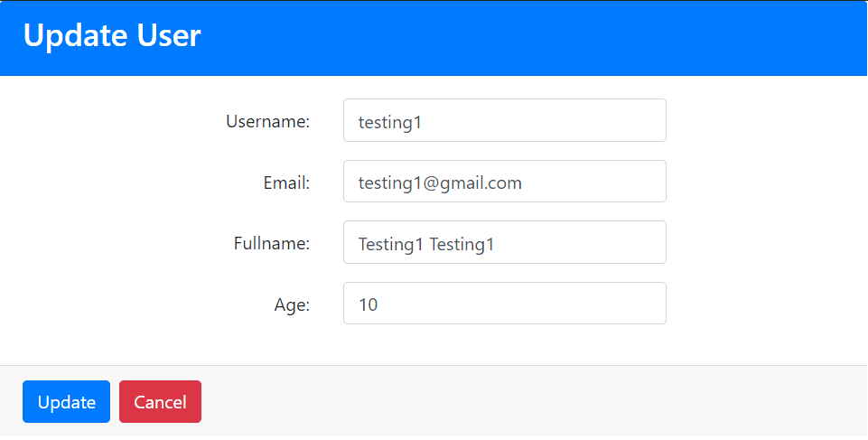 Update User Form with pre-populated values