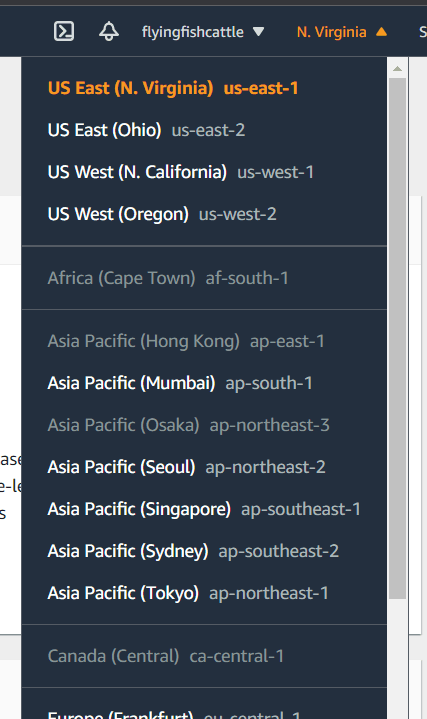 AWS Region names list